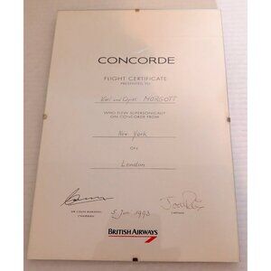 British Airways Concorde Flight Certificate Hand signed Captain 1993 NY London